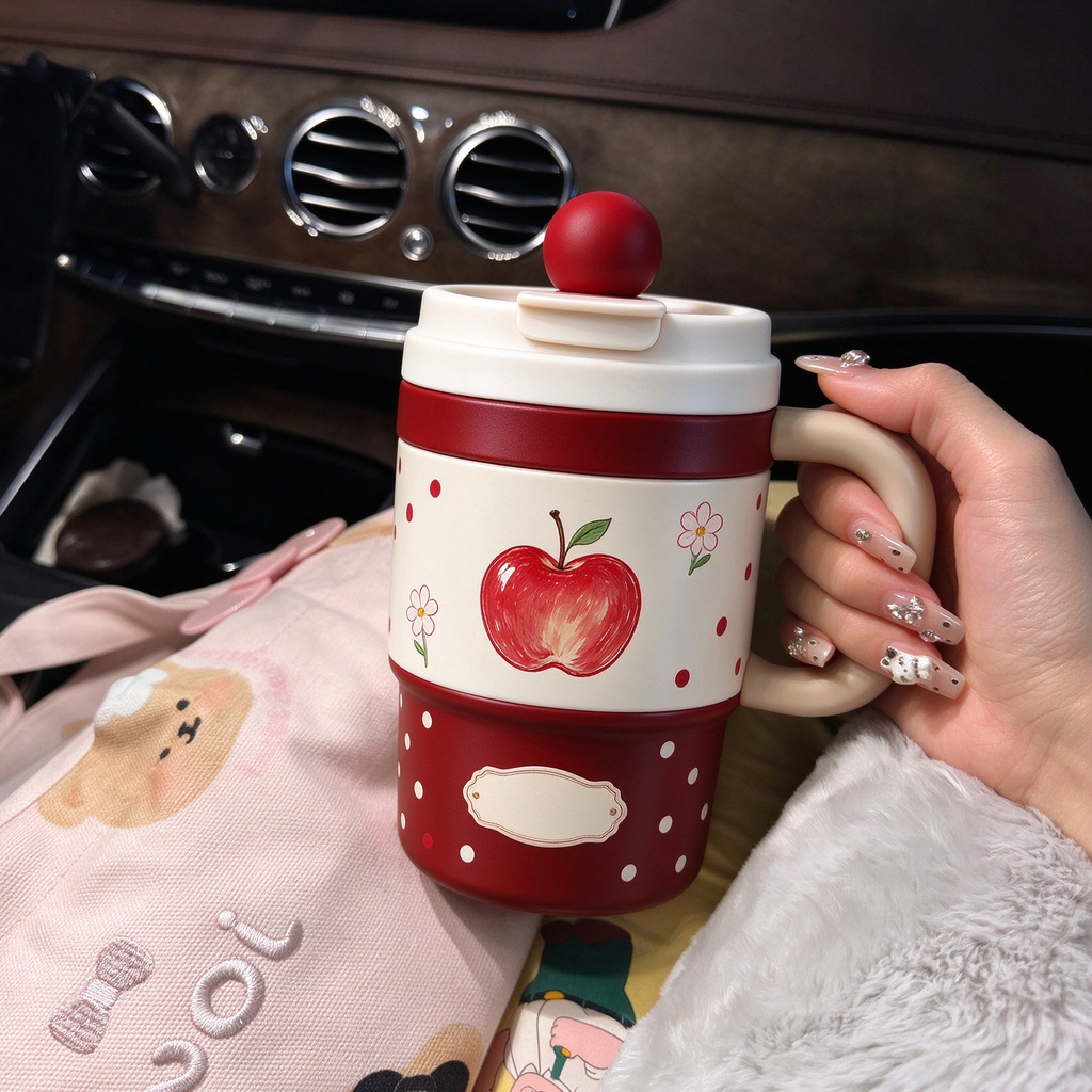 Red Apple Polka Dot Handle Tumbler