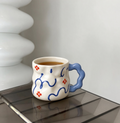 Wavy Blue Line Floral Ceramic Mug