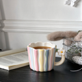 Rainbow Stripe Flower Handle Ceramic Mug