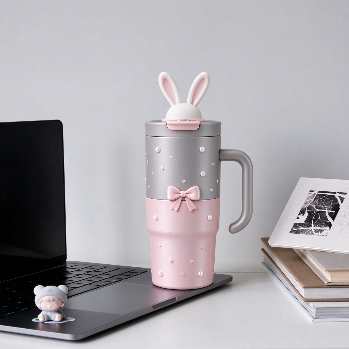Pink Pearl Bow Bunny Ear Tumbler