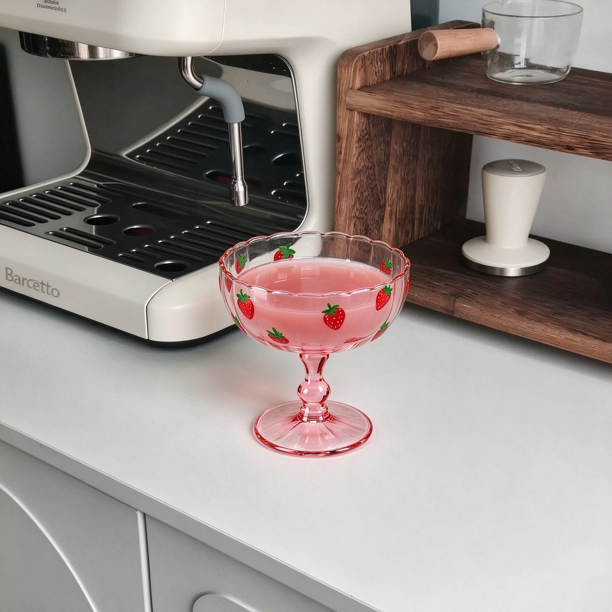 Pink Strawberry Stemmed Dessert Glass Bowl