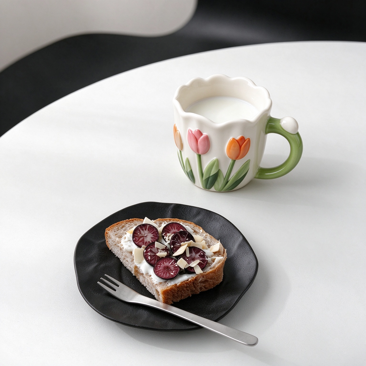 3D Tulip Embossed White Ceramic Mug