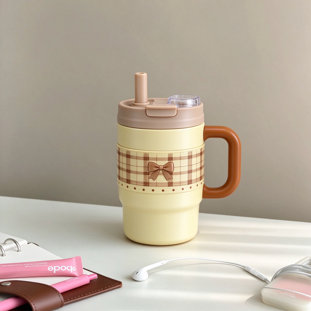 Brown Plaid Bow Two Tone Tumbler