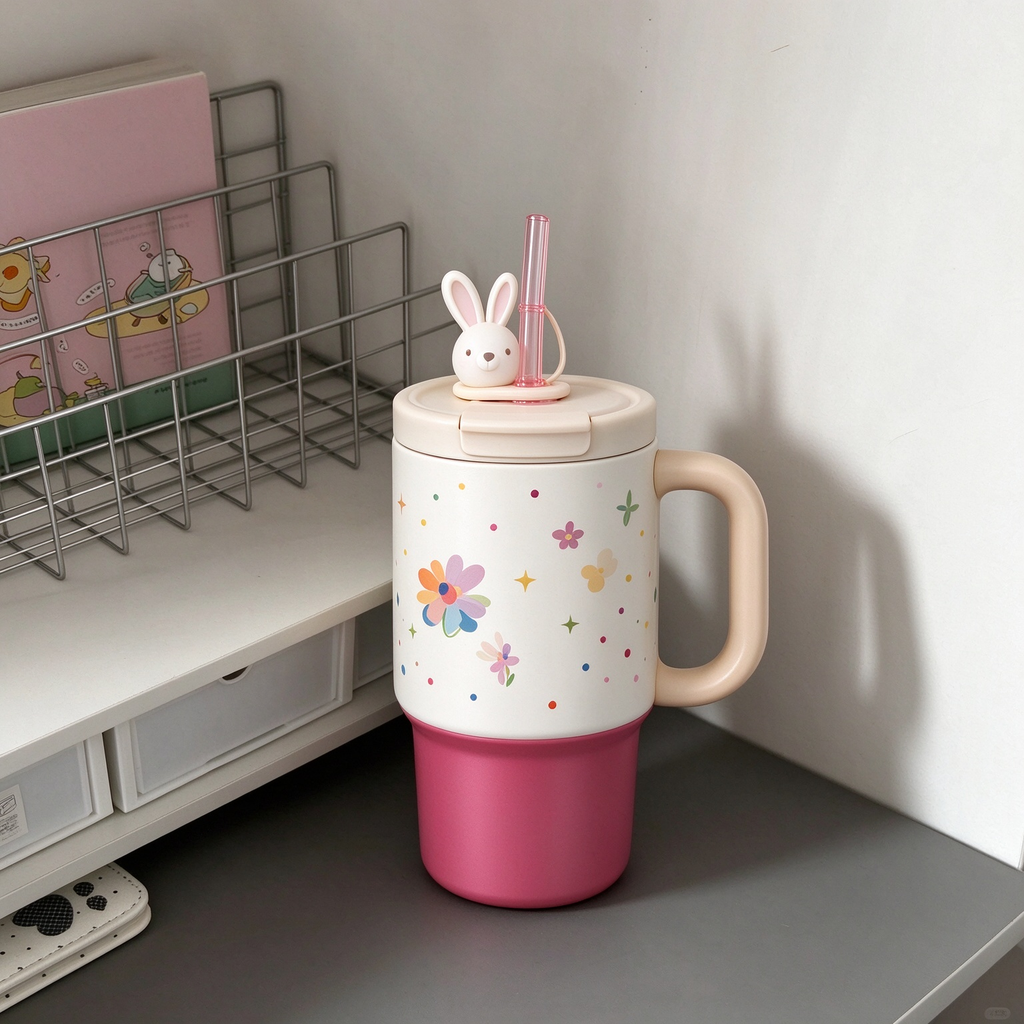 Colorful Floral Bunny Topper Tumbler