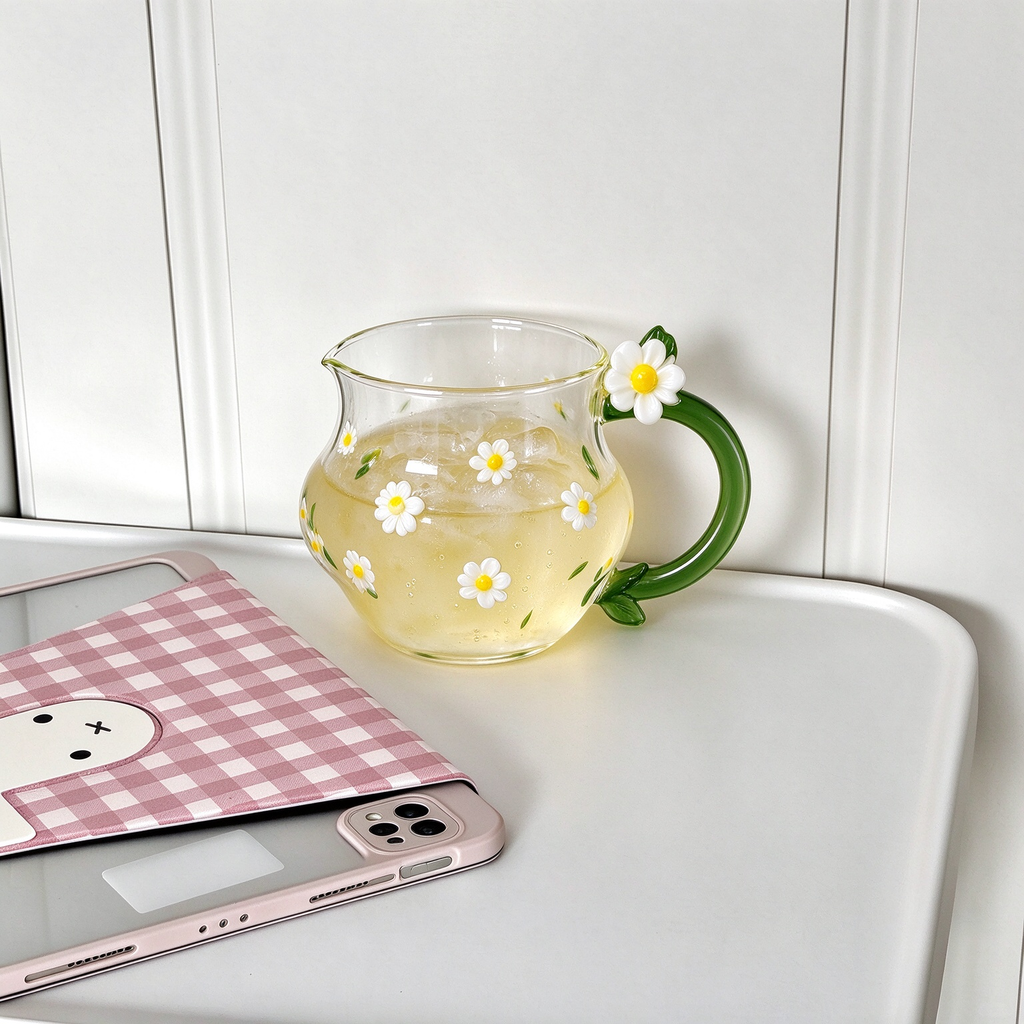 Daisy Accent Curved Glass Pitcher Mug