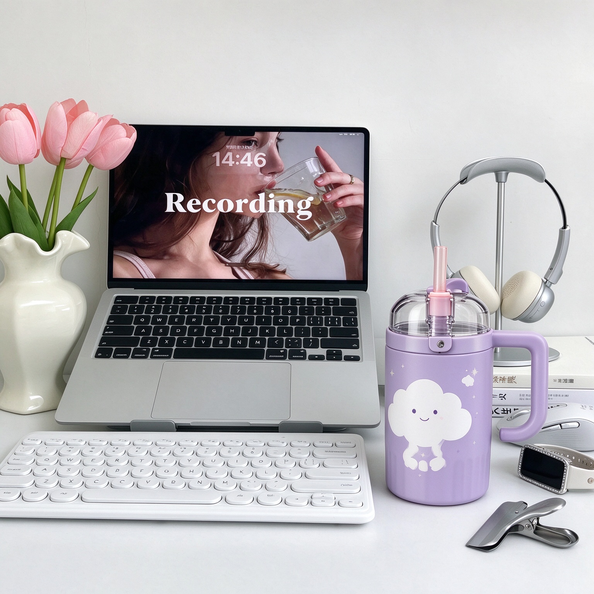 Purple Smiley Cloud Insulated Water Cup