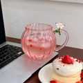 Pink Pumpkin Shape Glass Mug With Flower Handle