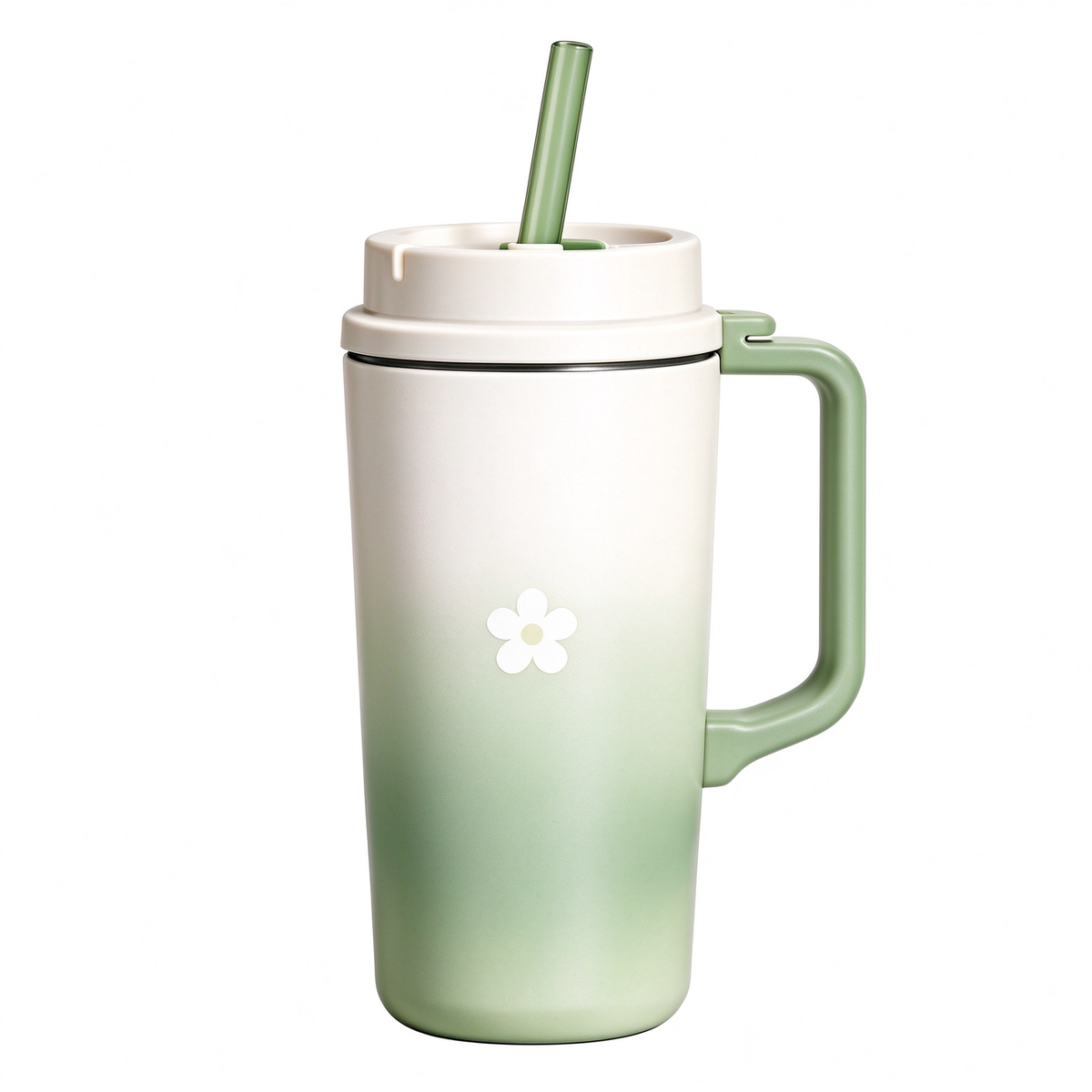 Gradient Green Daisy Handle Tumbler
