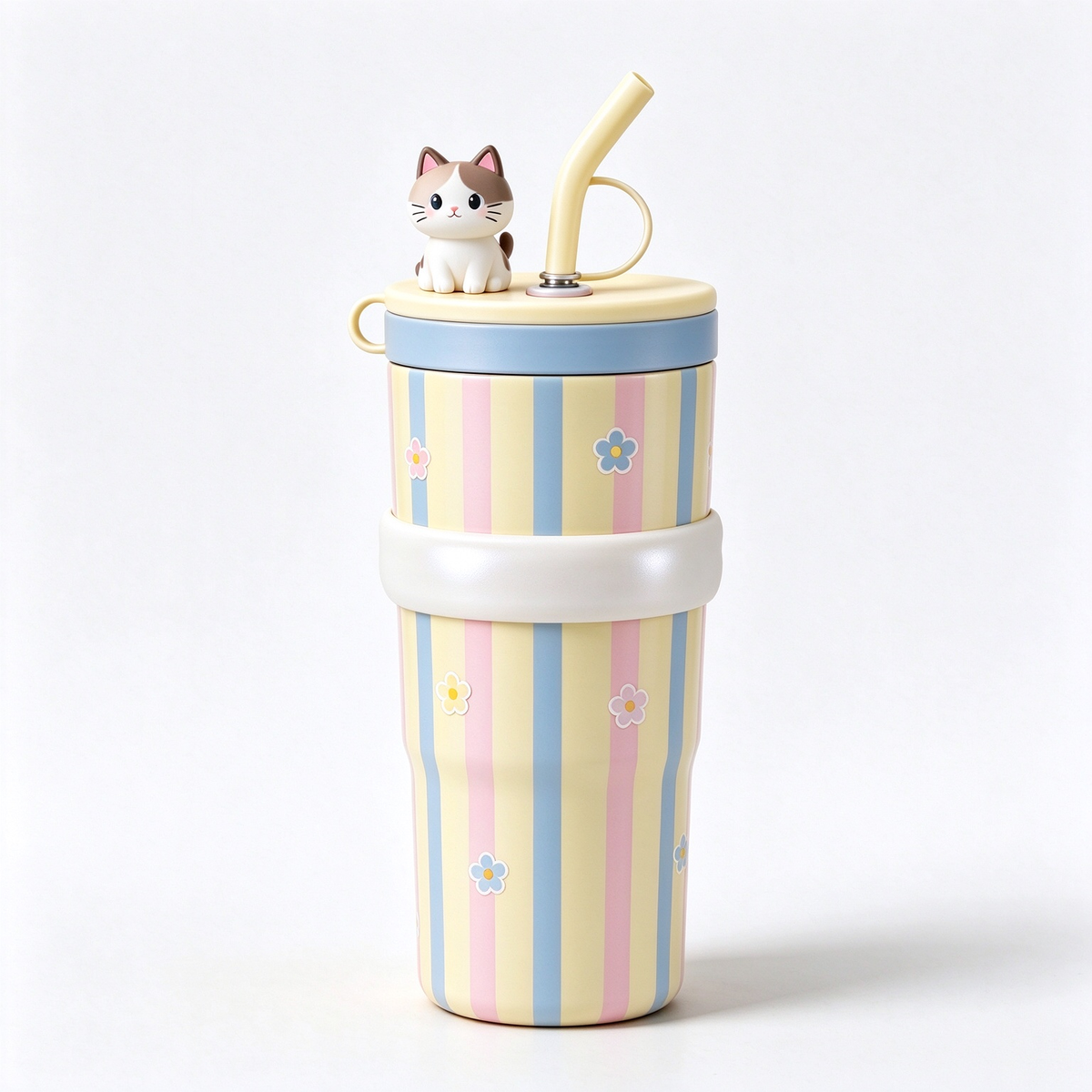 Stripe Cat Figure Straw Tumbler