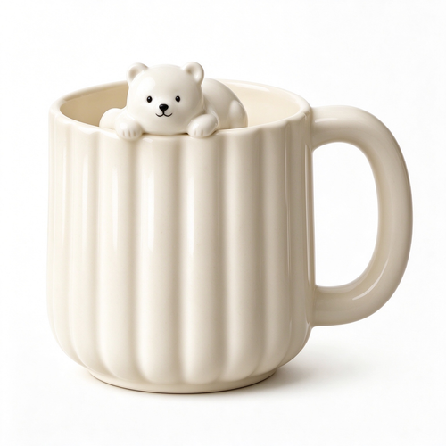 3D Polar Bear Ribbed Ceramic Mug