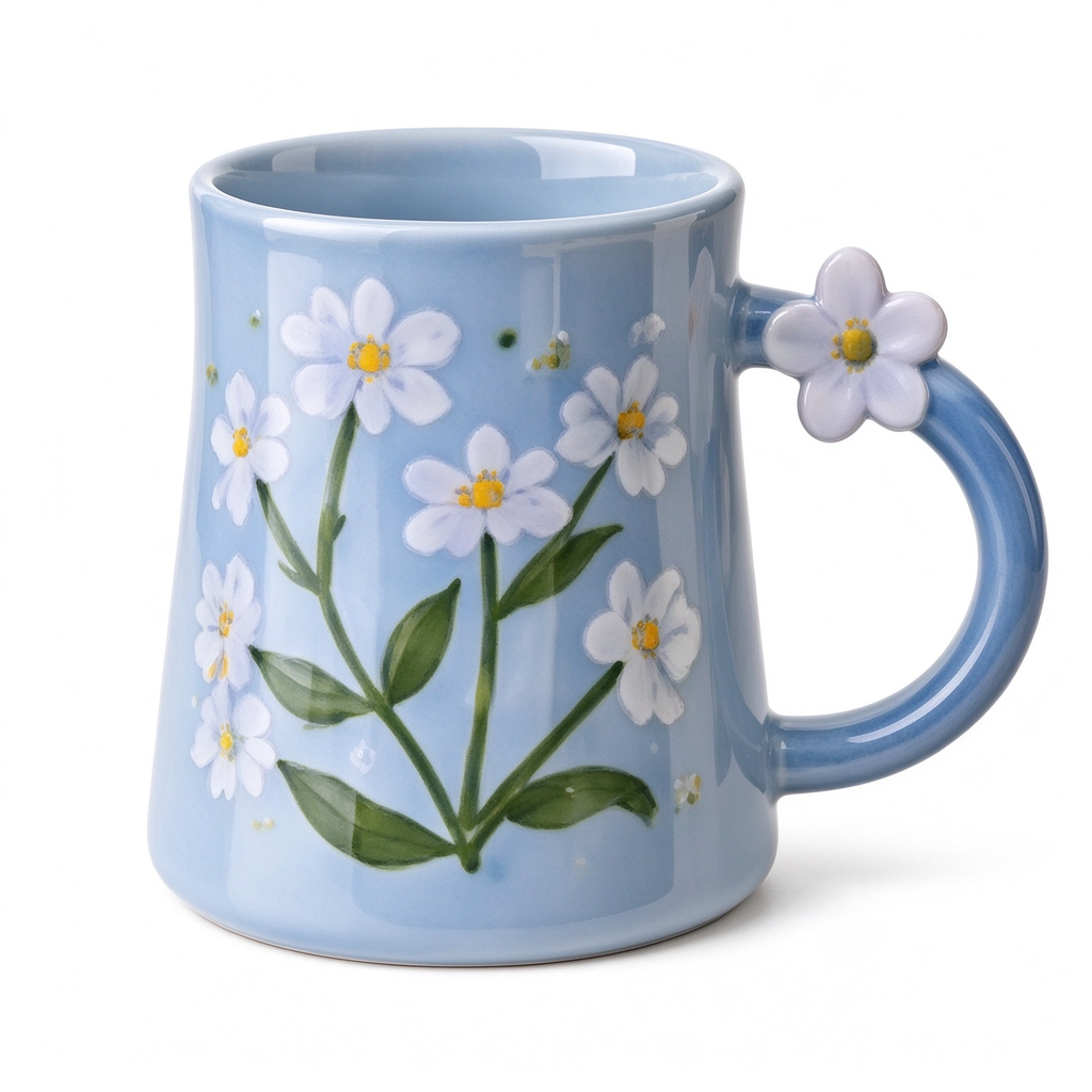 Light Blue Daisy Floral Ceramic Mug