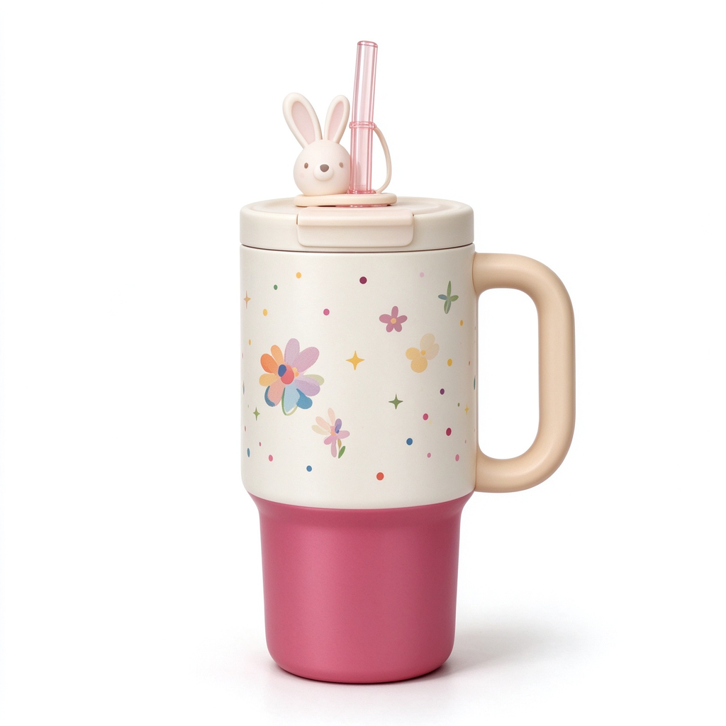 Colorful Floral Bunny Topper Tumbler