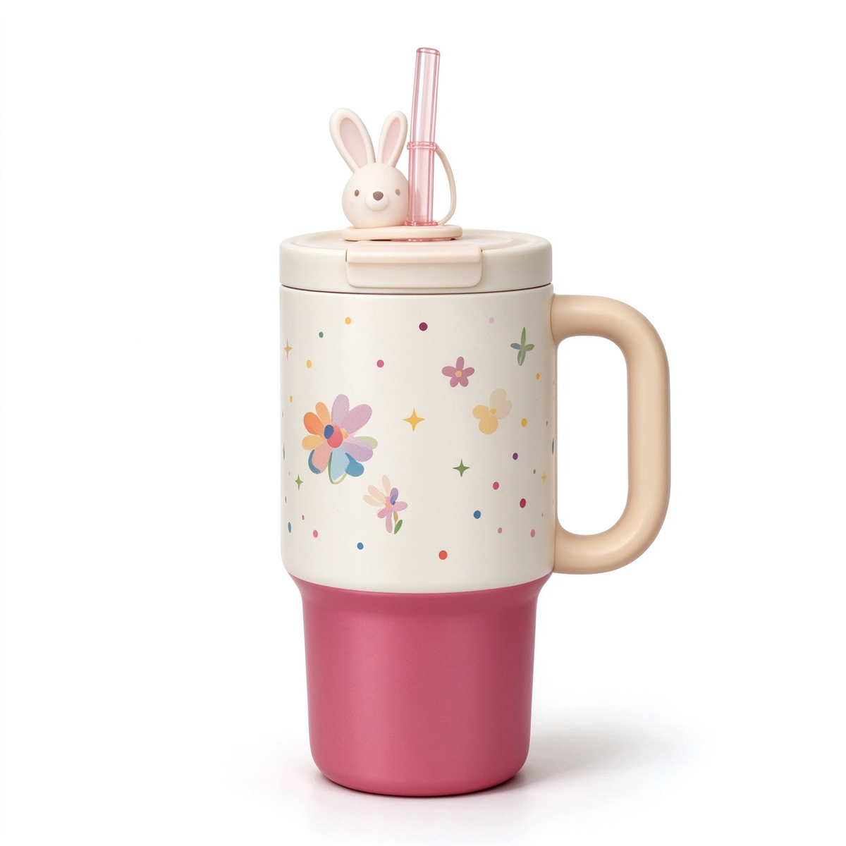 Colorful Floral Bunny Topper Tumbler