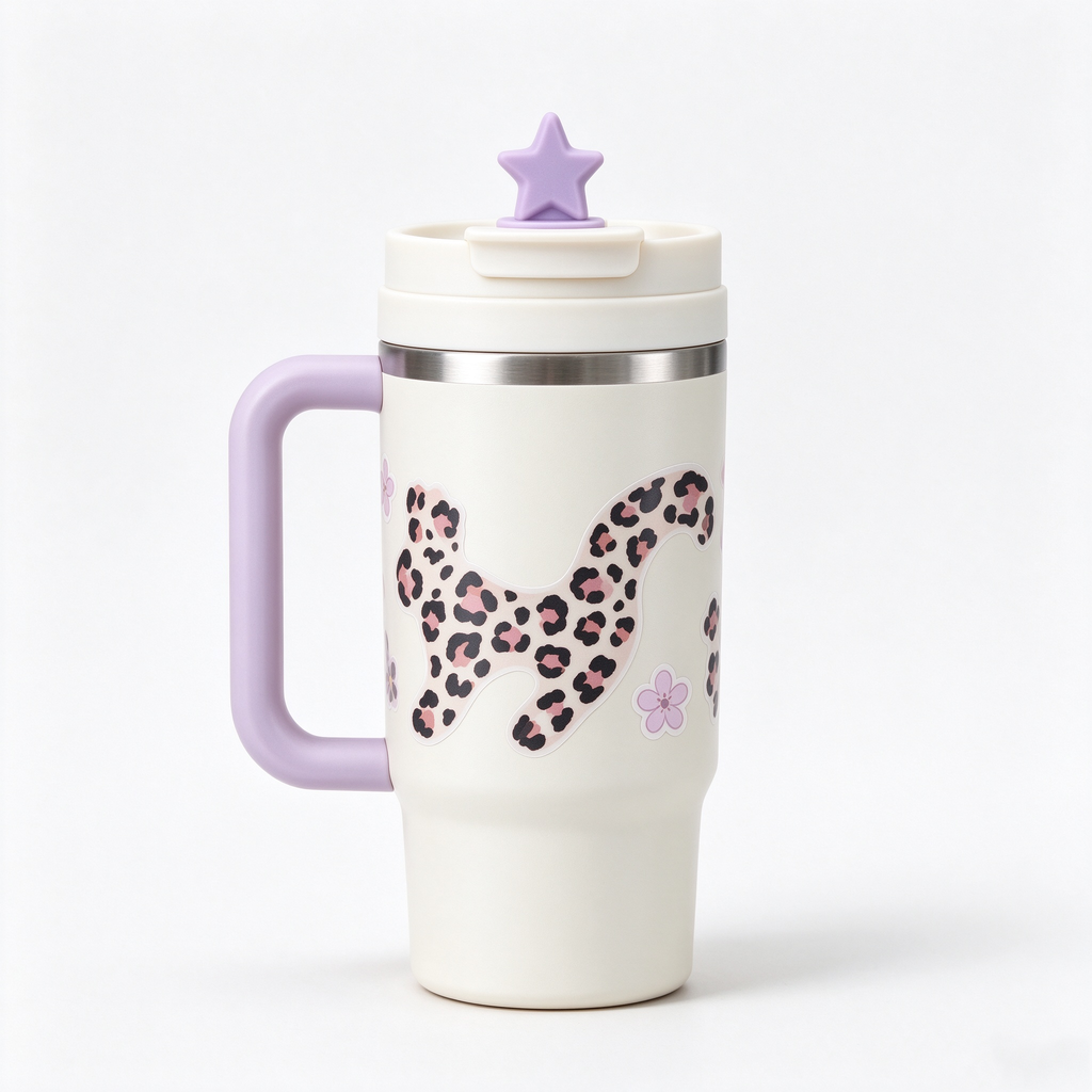 Leopard Puppy Star Topper Handle Tumbler