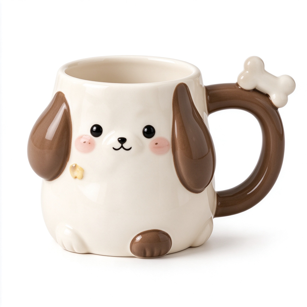 Cute 3D Puppy Ceramic Mug With Bone Handle Decor