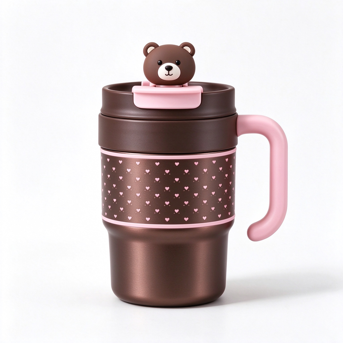 Brown Bear Topper Heart Pattern Tumbler