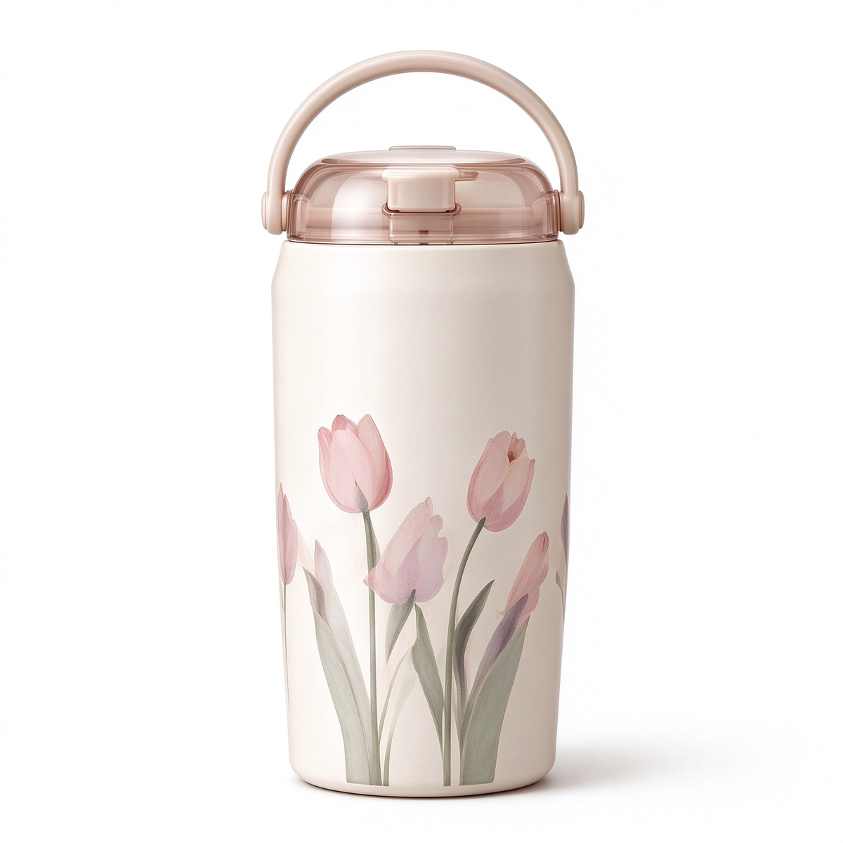 Pink Tulip Portable Carry Handle Thermos