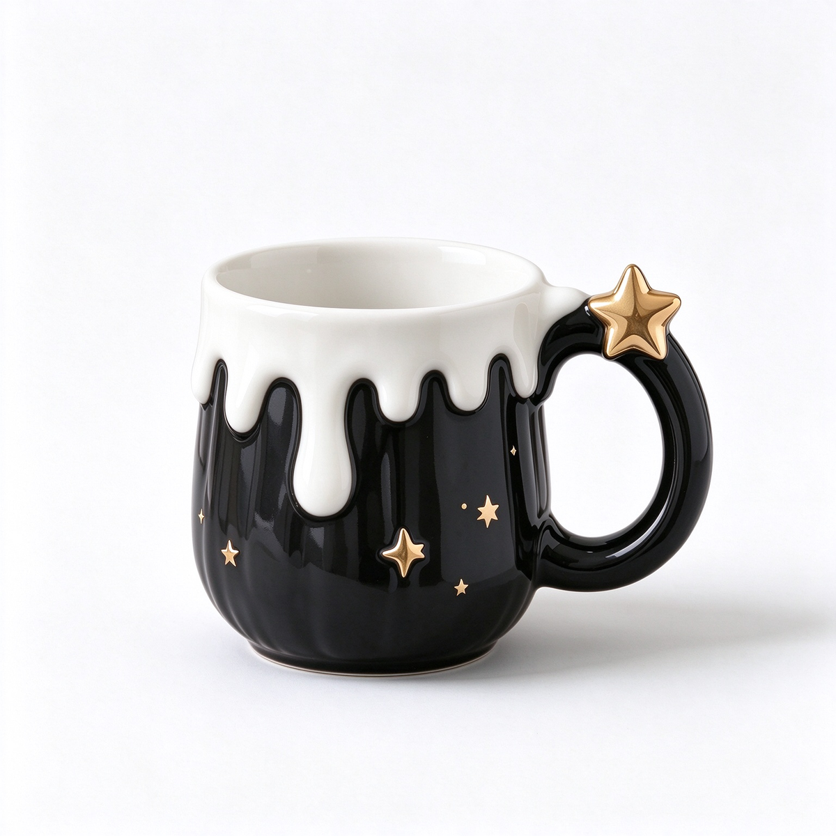 Black Drip Star Ceramic Mug With Gold Star Handle