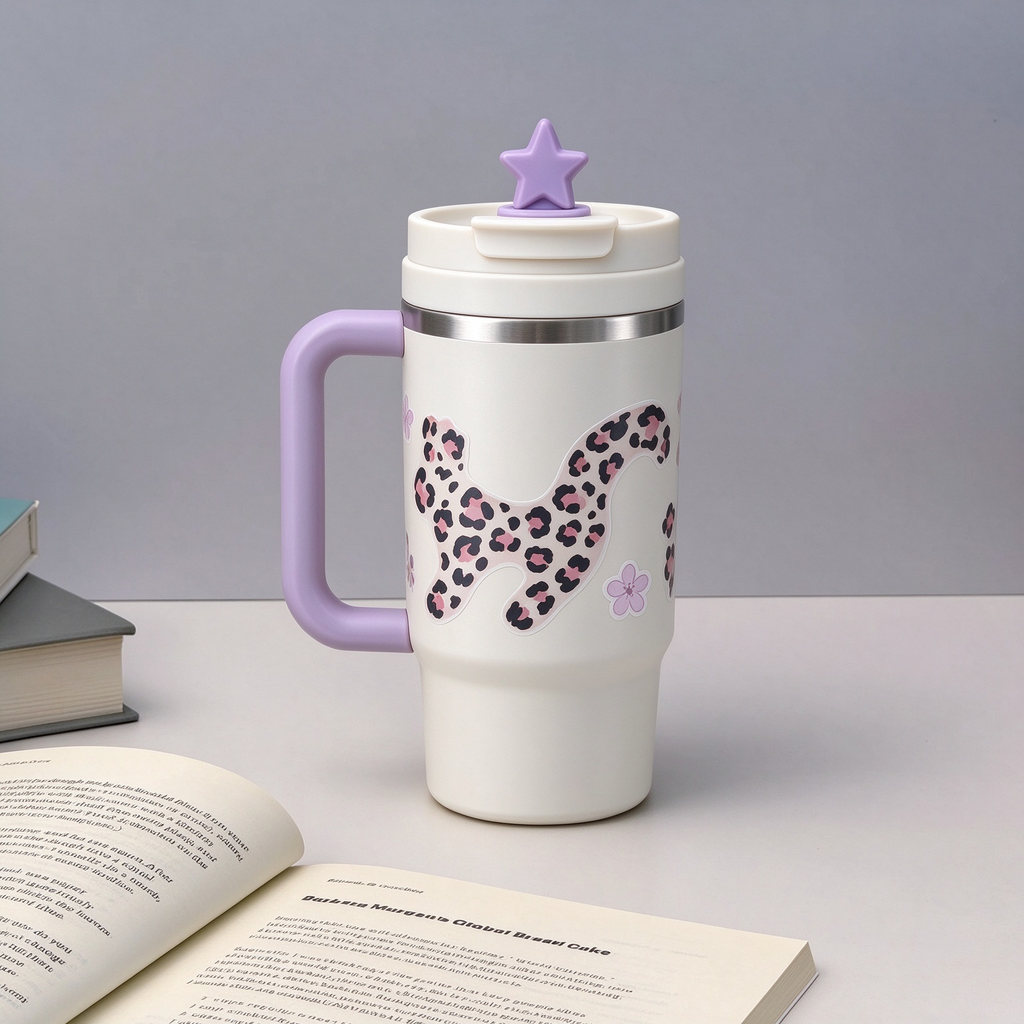 Leopard Puppy Star Topper Handle Tumbler
